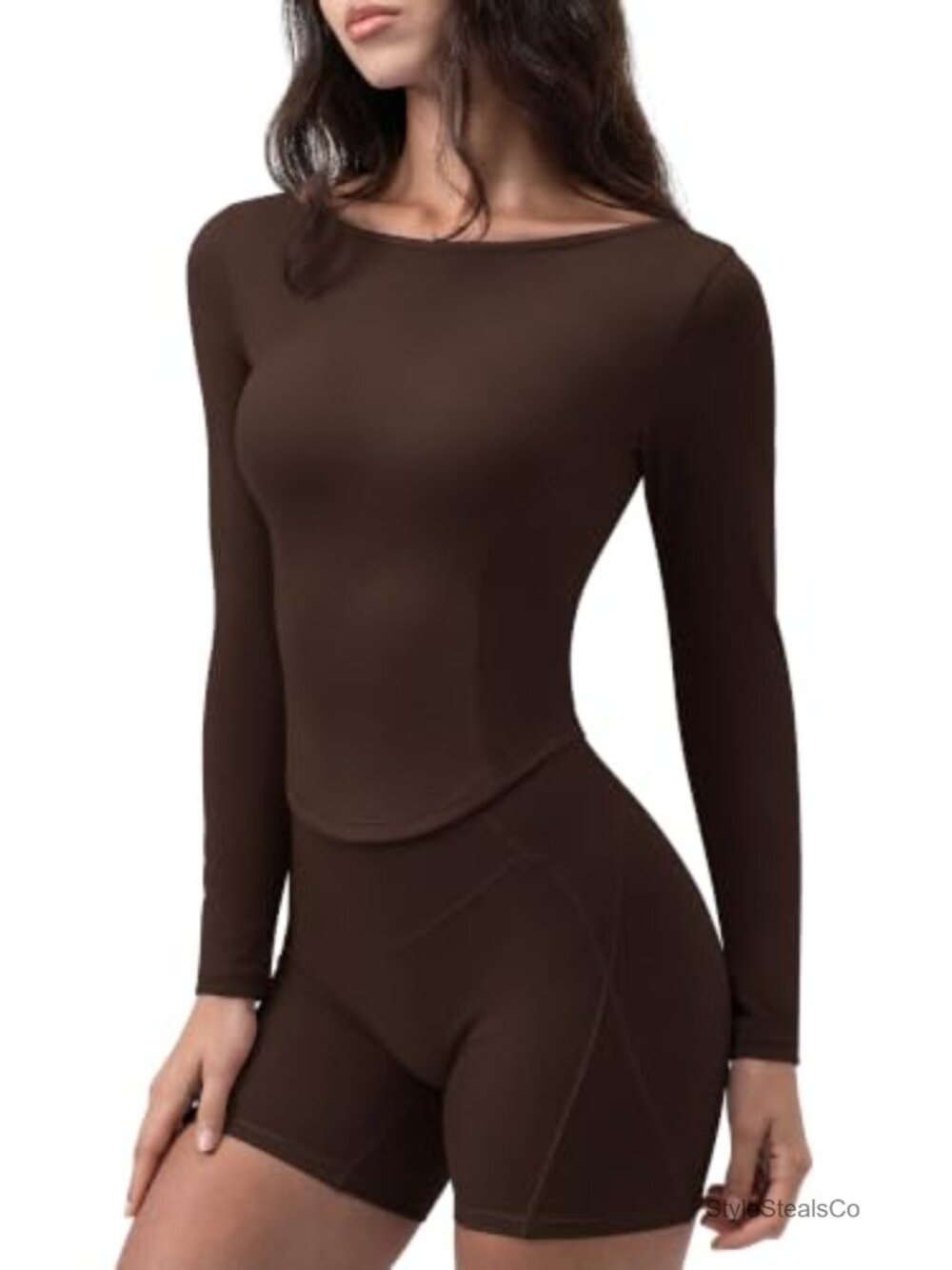 Long Sleeve Compression Workout Top Boat Neck 4-Way Stretch Women's Athletic